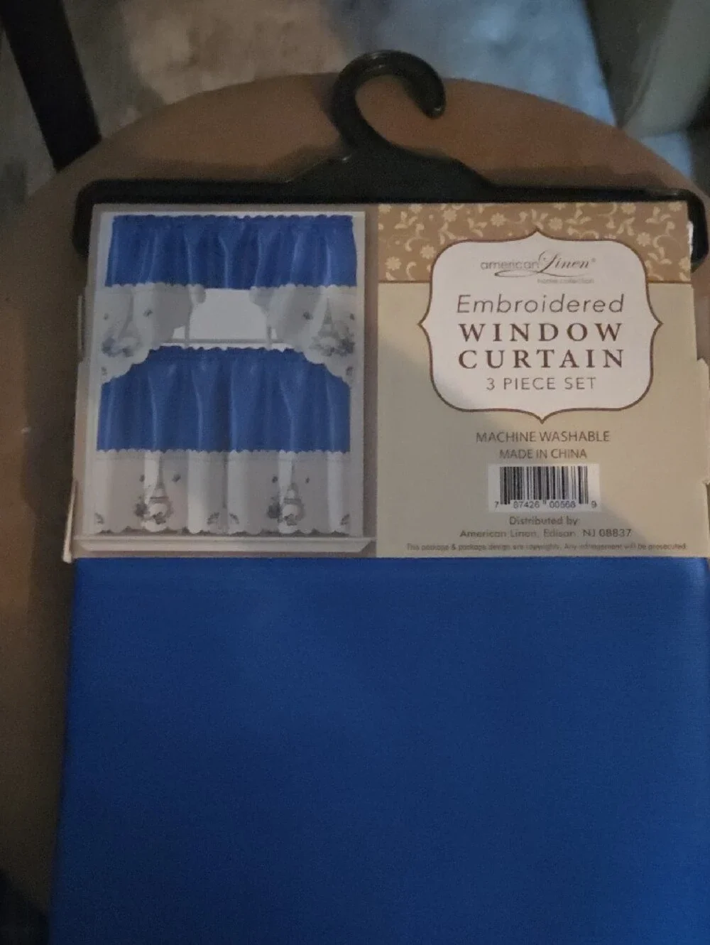 Blue Embroidered Window Curtain Set